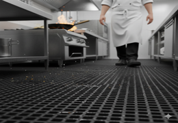 Zones humides ou graisseuses  : le caillebotis en caoutchouc s’adapte à tout Zones humides ou graisseuses  : le caillebotis en caoutchouc s’adapte à tout